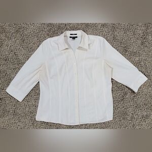 Style & Co. White Button-Up Three Quarter Sleeve Stretch Blouse Sz XL